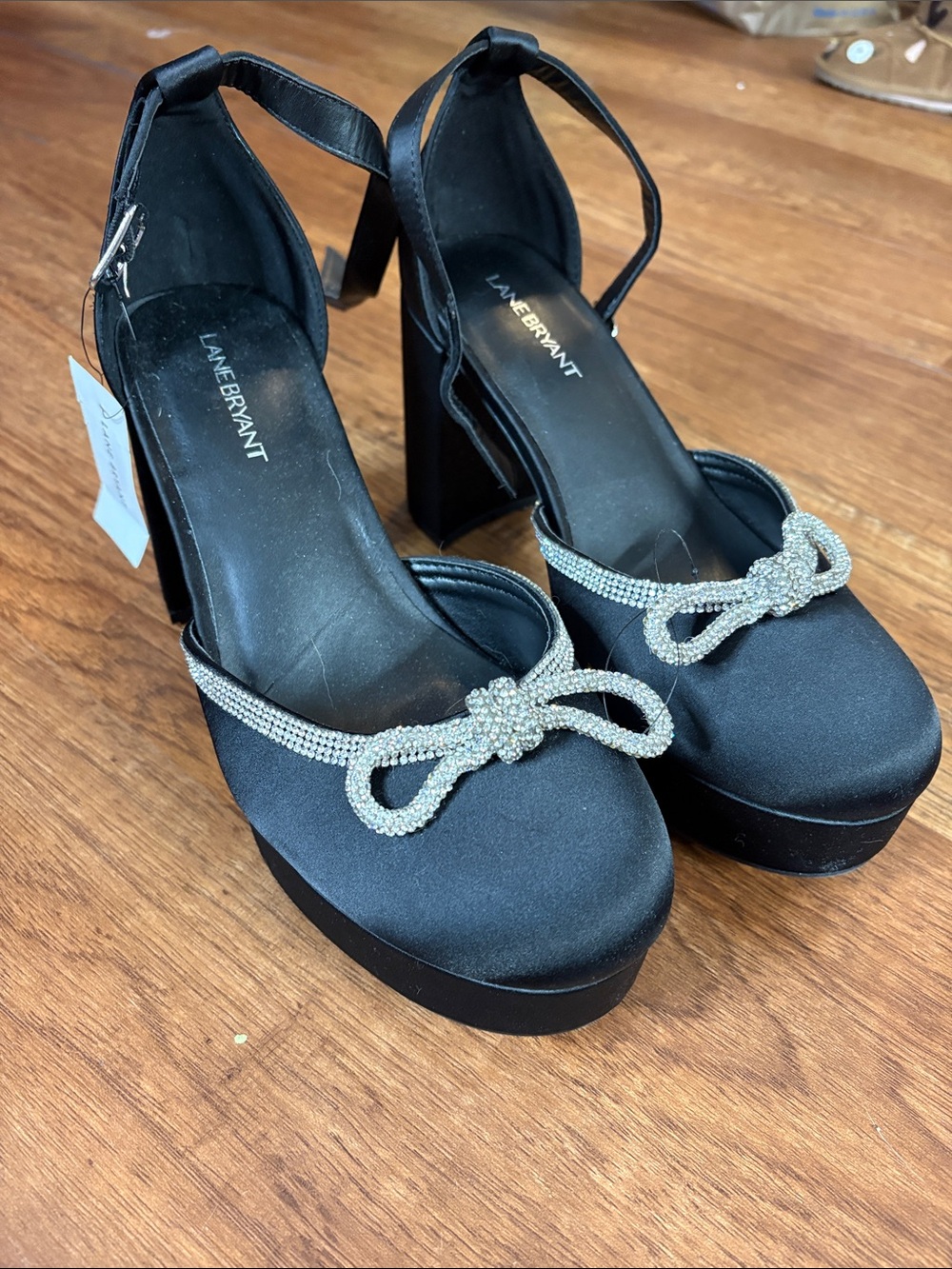 Lane Bryant Black Platform Heels with Crystal Bow